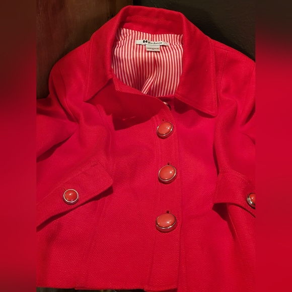 NYgard Collection Red Linen Blend Cropped Jacket Size 8 - Picture 10 of 12
